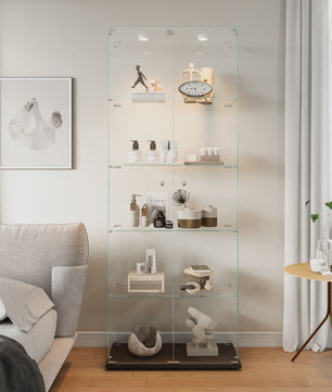 Moderne Glazen Vitrinekast met LED Verlichting - 5 Lagen, 2 Deuren