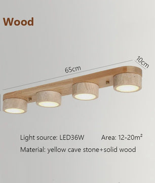 Wabi Sabi Plafondlamp van Travertin Natuursteen en Hout met LED