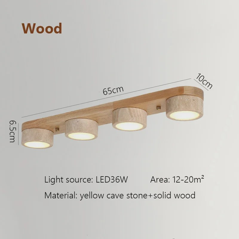 Wabi Sabi Plafondlamp van Travertin Natuursteen en Hout met LED