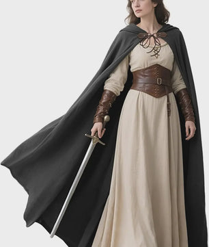 Middeleeuwse Kapmantel van Linnen - Renaissance Cape met Capuchon voor Cosplay & LARP