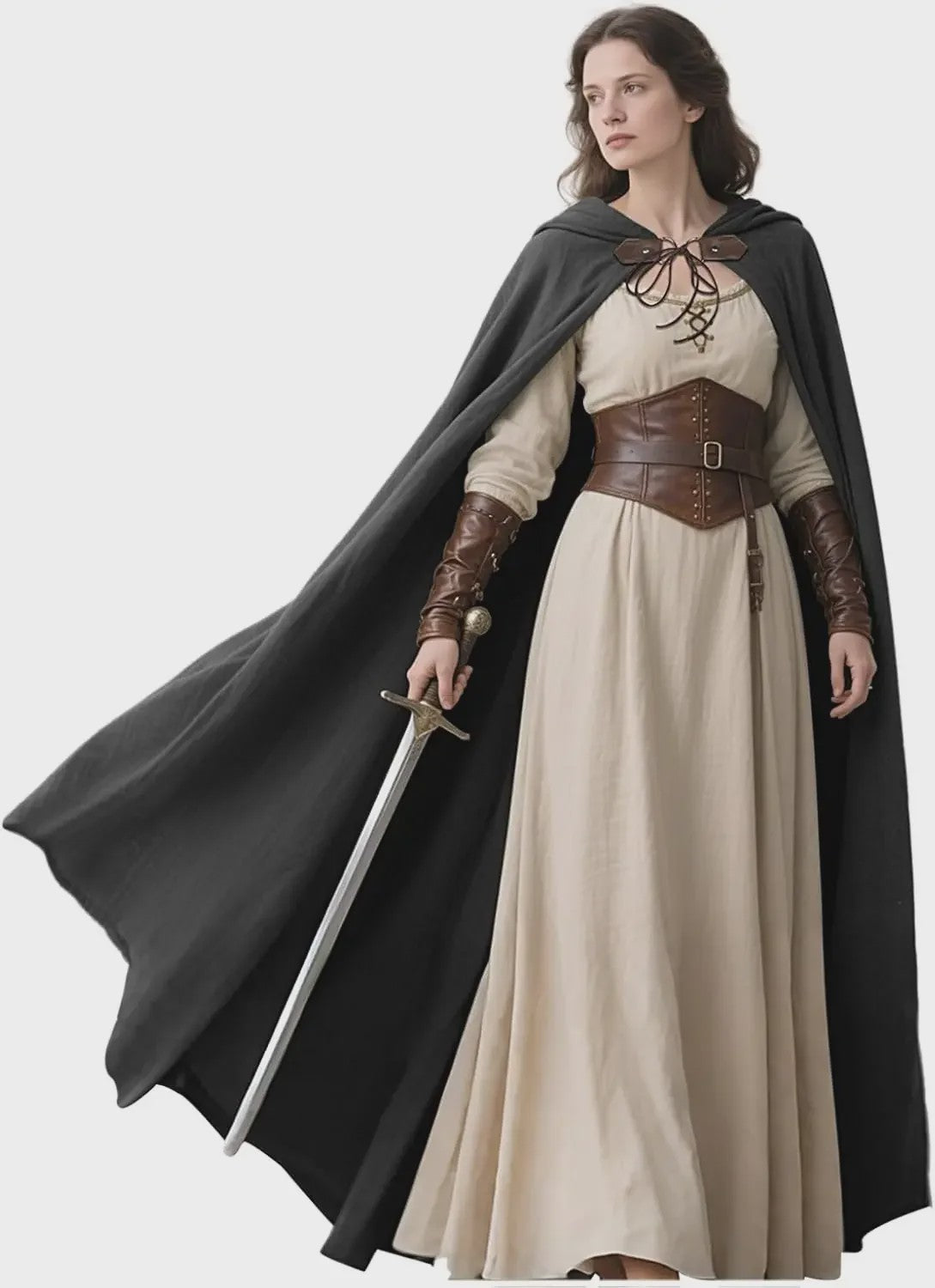 Middeleeuwse Kapmantel van Linnen - Renaissance Cape met Capuchon voor Cosplay & LARP