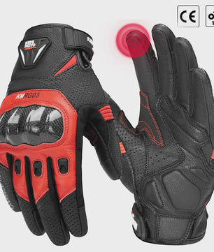 KEMIMOTO Motorhandschoenen Zomer - Ademend Leer met Carbon Bescherming & Touchscreen