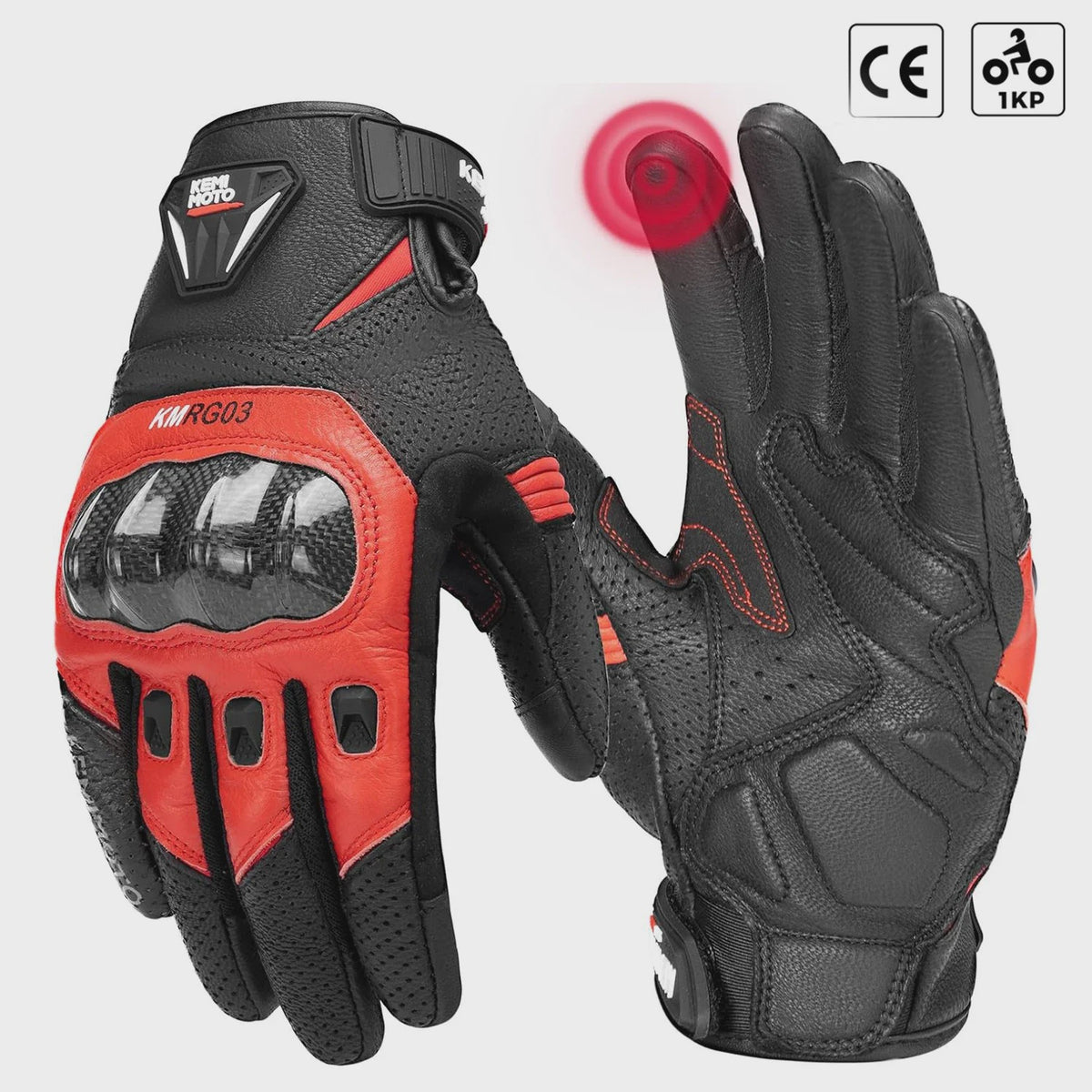KEMIMOTO Motorhandschoenen Zomer - Ademend Leer met Carbon Bescherming & Touchscreen