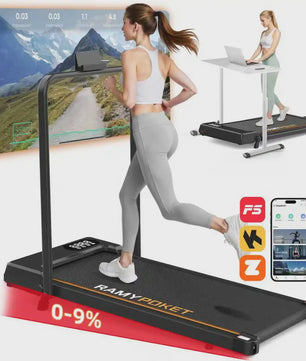 RAMYPOKET Opvouwbare Walking Pad Loopband met 9% helling, 2.5PK, 1-10 km/u, APP & LED, max 150kg
