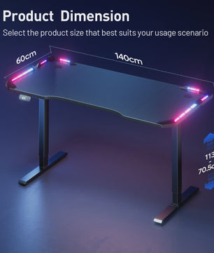 Elektrisch Verstelbaar Gaming Bureau met LED Verlichting en Carbon Fiber Oppervlak - Sit-Stand Werkstation