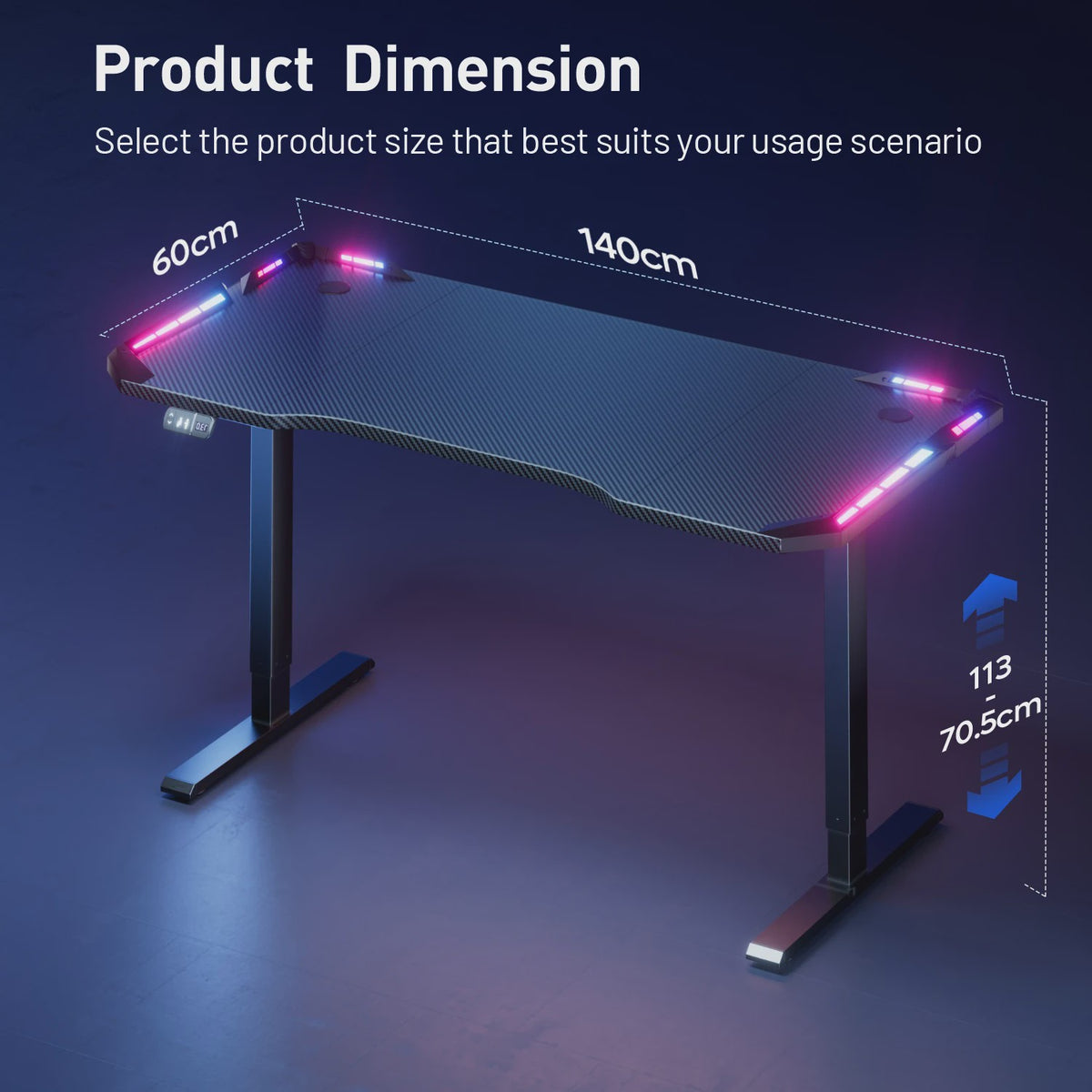 Elektrisch Verstelbaar Gaming Bureau met LED Verlichting en Carbon Fiber Oppervlak - Sit-Stand Werkstation
