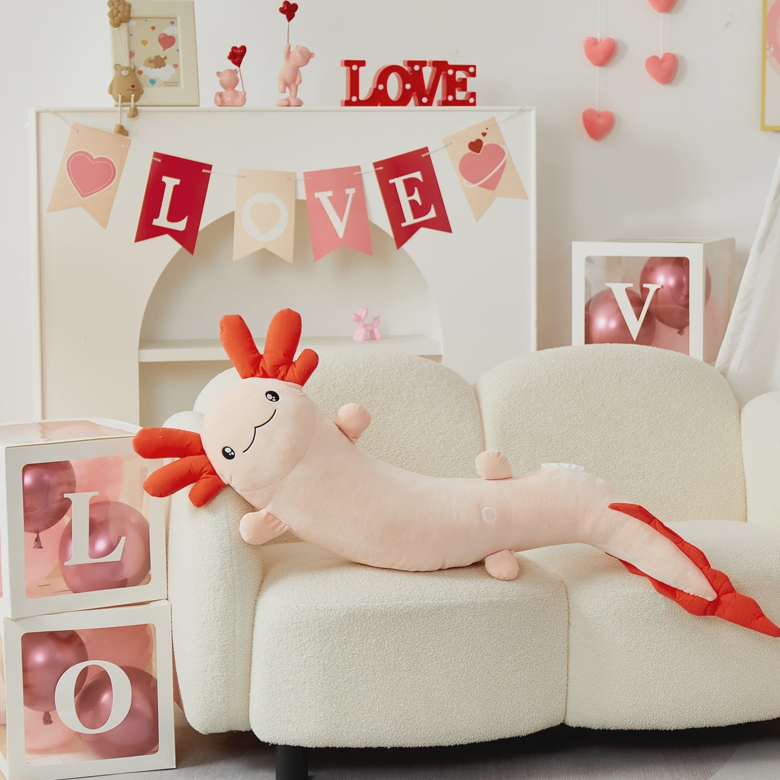 Glow-in-the-dark Axolotl Knuffelkussen 122cm - Magisch Pluche Kussen met Lichtgevende Oren, Cadeau voor Kinderen & Tieners