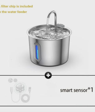 Automatische Drinkfontein RVS 2.2L voor Katten & Honden met Waterniveauvenster