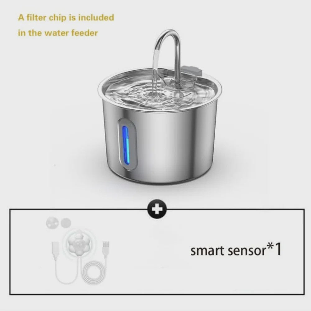 Automatische Drinkfontein RVS 2.2L voor Katten & Honden met Waterniveauvenster