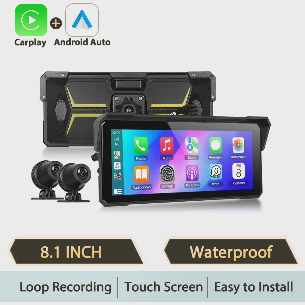Podofo 8.1" Motorfiets Dashboard: Smart Player met CarPlay, Android Auto & Navigatie