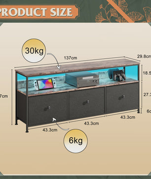 Vintage TV Meubel met LED Verlichting en 3 Stoffen Lades - Industrieel Design