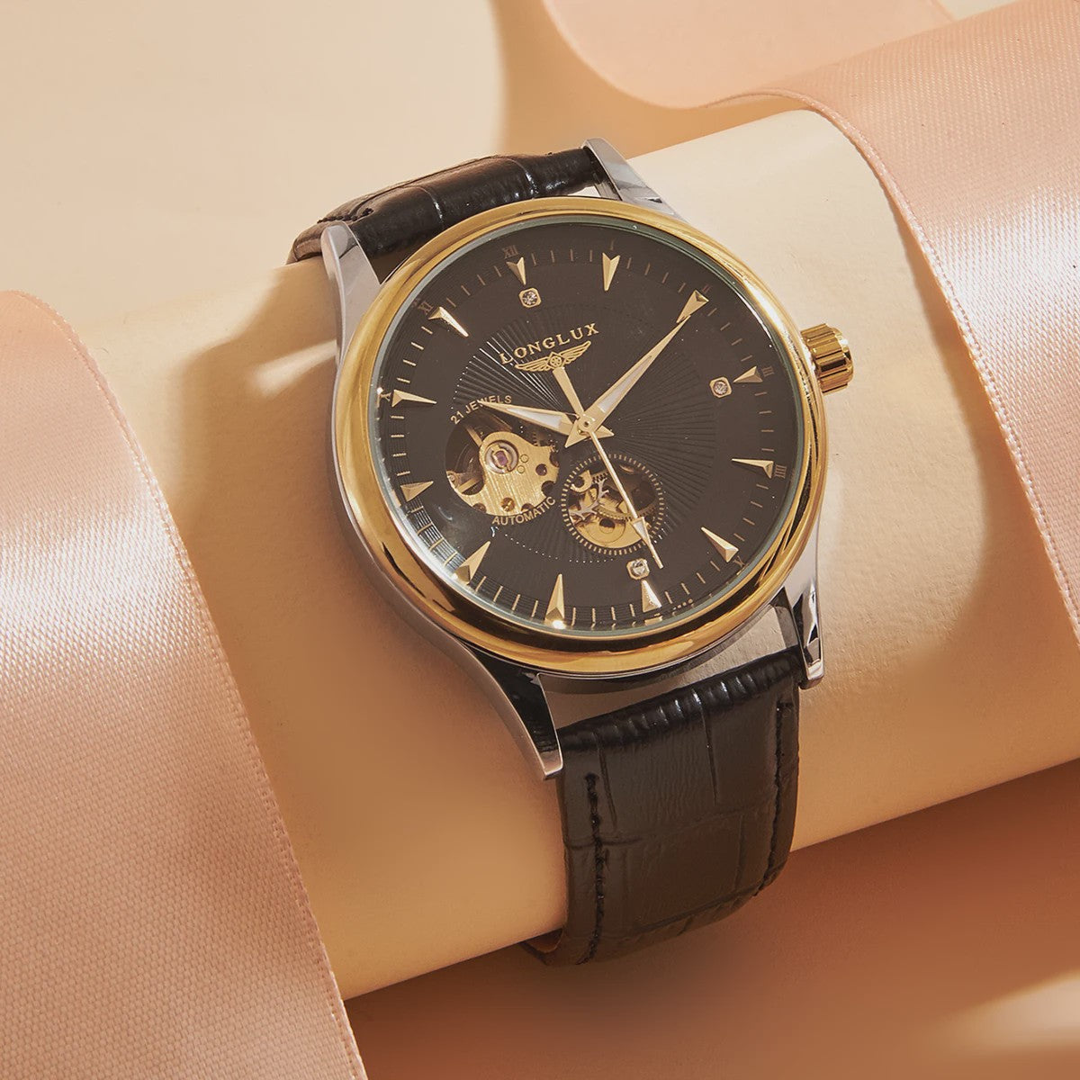 LONGLUX Heren Automatisch Skeleton Horloge - Elegant, Waterdicht & Romeinse Cijfers