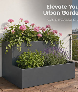 2-Laags Plantenbak 100x60x45 cm Antraciet Staal - Verhoogd Buitenbed