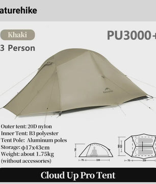 Naturehike Cloud Up PRO 3-Persoons Tent - Ultralicht & Waterdicht voor Outdoor Avonturen