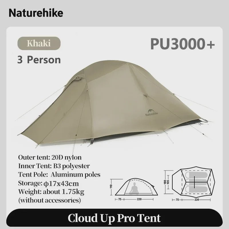 Naturehike Cloud Up PRO 3-Persoons Tent - Ultralicht & Waterdicht voor Outdoor Avonturen
