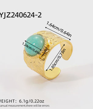 Bohemian Ringen met Natuursteen (Turquoise & Malachiet) - Goudkleurig Staal