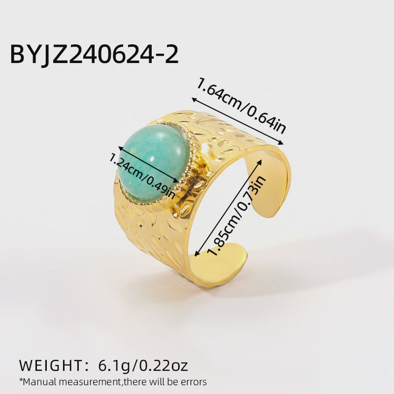 Bohemian Ringen met Natuursteen (Turquoise & Malachiet) - Goudkleurig Staal
