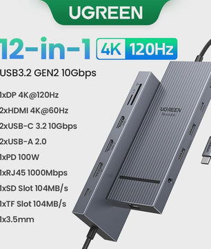 UGREEN 10-in-1 USB-C Hub: 8K/4K Dual HDMI, RJ45, USB 3.0, PD 100W - Docking Station voor MacBook & Laptop