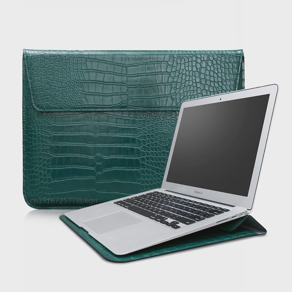 Luxe Croco Leren Laptop Sleeve & Stand voor MacBook Air/Pro 13-16 Inch