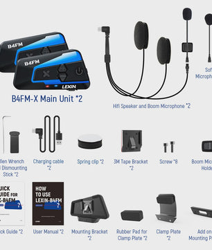 Lexin B4FM-X Bluetooth Motor Intercom Headset voor 10 Rijders met Muziek Delen