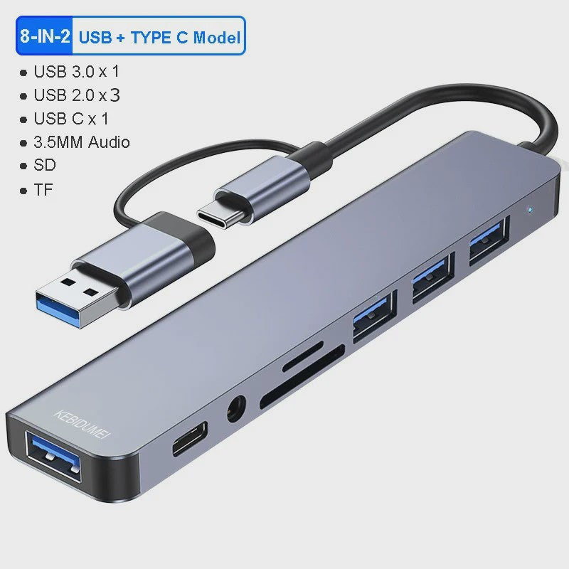 USB C Hub met 5Gbps USB 3.0, SD/TF Kaartlezer & Audio - Docking Station voor Laptops