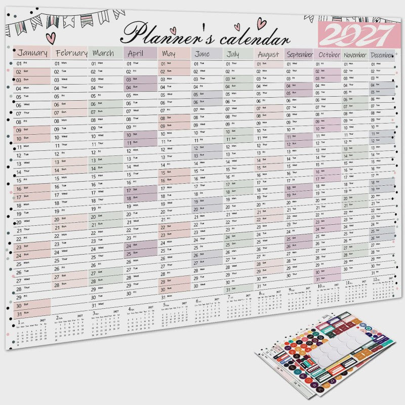 2027 Jaarplanner Kalender - Creatieve Wandkalender & Planner met Stickers