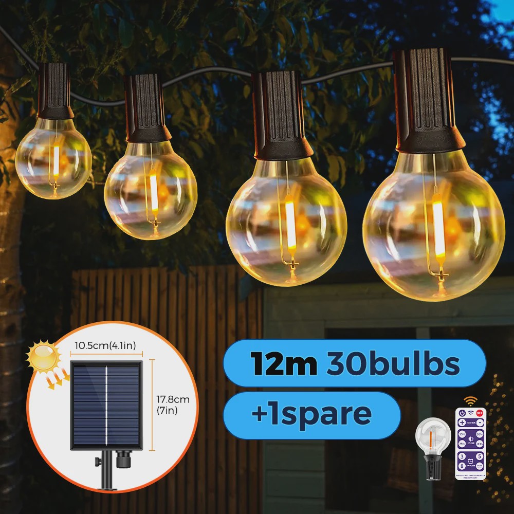12M 30 LED G40 Slinger Verlichting - Solar & USB, Waterdicht, Buiten