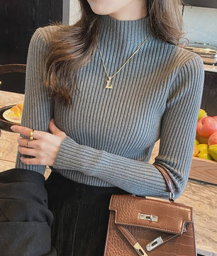 Elegante Dames Gebreide Basic Coltrui met Lange Mouwen - Slank & Chic Koreaans Design