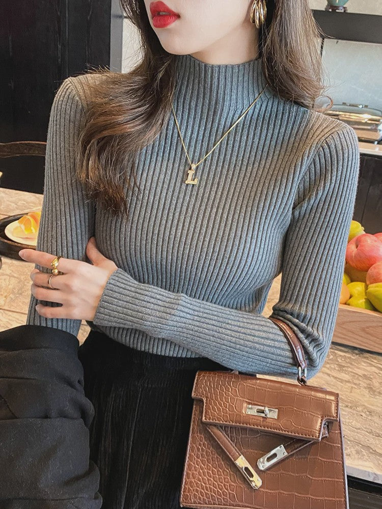 Elegante Dames Gebreide Basic Coltrui met Lange Mouwen - Slank & Chic Koreaans Design