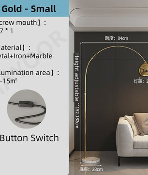 Nordic Luxe Boog Plafondlamp - Verstelbare LED Vloerlamp voor Woonkamer & Bedside