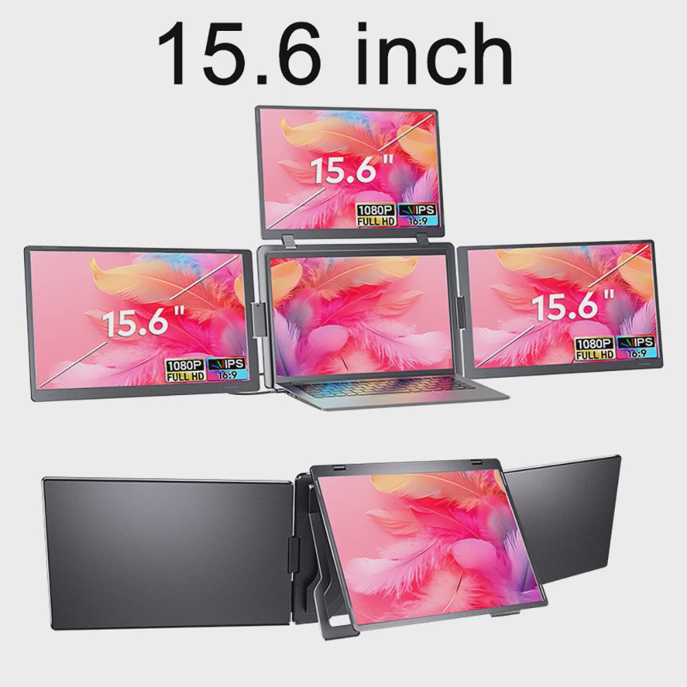 16-Inch Draagbare Triple Screen Monitor - FHD Uitbreiding voor Laptops met Eén Kabel