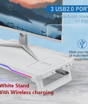 RGB Monitorstandaard met Draadloze Oplader en USB Hub