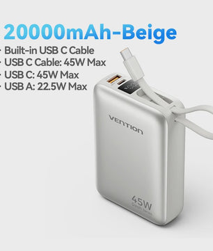 Vention 45W 20000mAh Powerbank - Snelladen voor iPhone, Samsung & Xiaomi