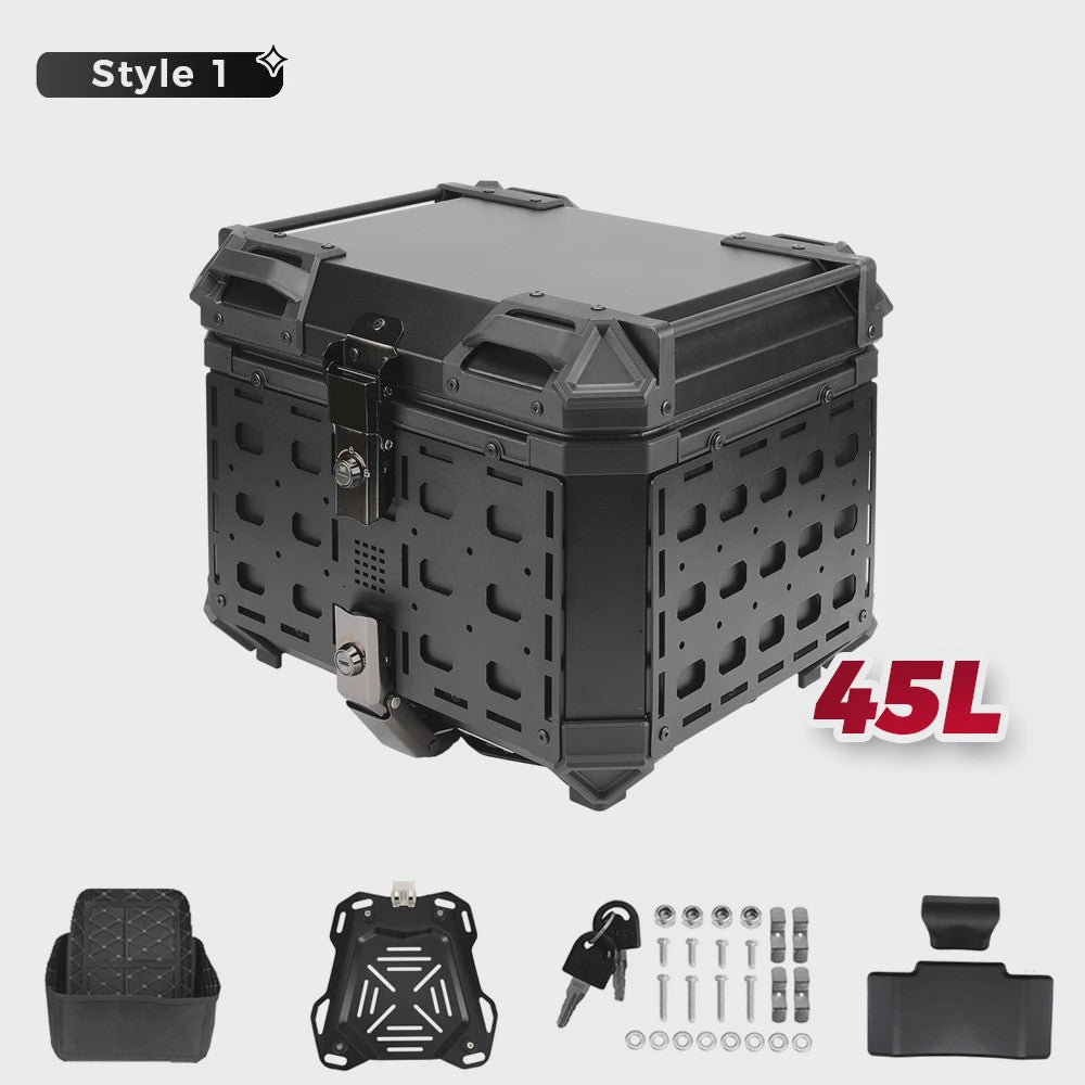 KEMIMOTO Universele Motor Topkoffer 55L Aluminium CNC - Snelontgrendeling & Helm Opbergbox