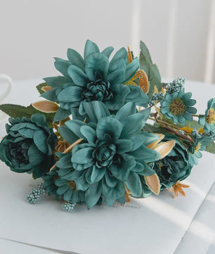 Kunstboeket Dahlia Rozen Madeliefjes - Zijde Bloemen voor Feestelijke Decoratie