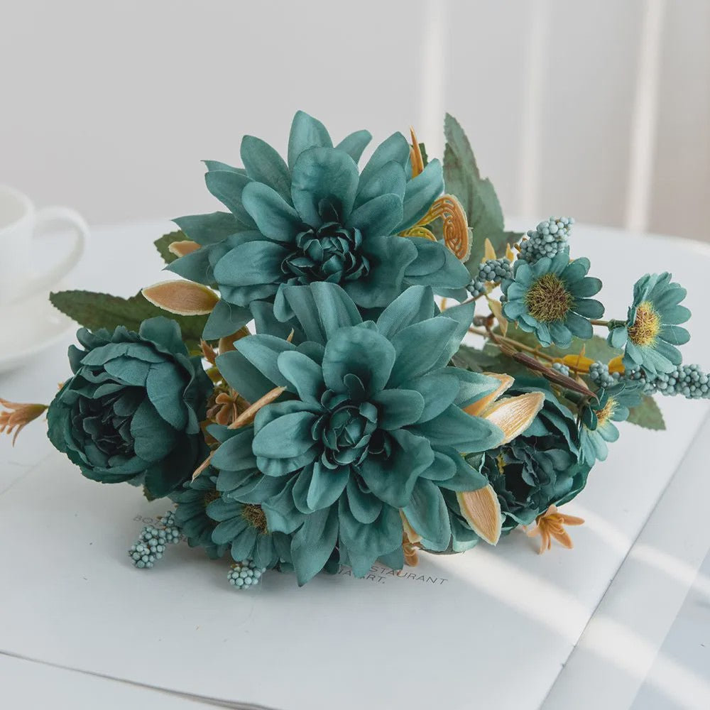 Kunstboeket Dahlia Rozen Madeliefjes - Zijde Bloemen voor Feestelijke Decoratie