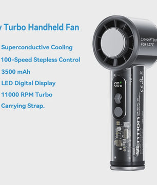 Vention Turbo Handheld Fan: Draagbare Ventilator met Supergeleidende Koeling, 11000 RPM & LED Display