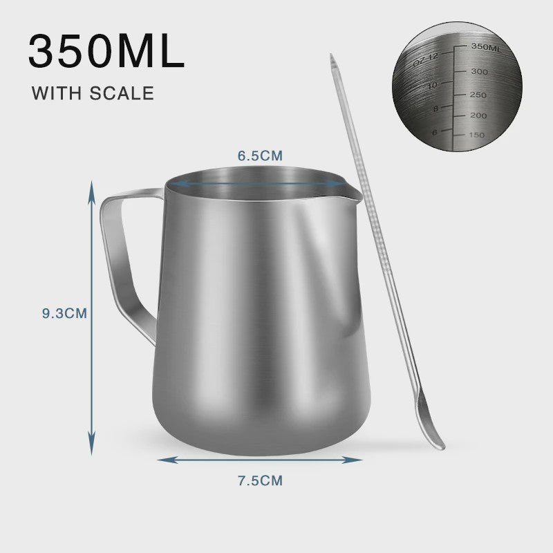 RVS Melkopschuimkan 100ml, 350ml, 600ml - Barista Kwaliteit Opschuimkannetje