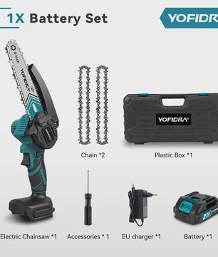 YOFIDRA 6-Inch Snoerloze Elektrische Kettingzaag - Krachtig Snoeien & Houtkloven (21V Batterij)