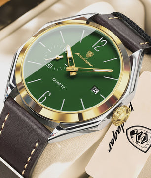 POEDAGAR Herenhorloge Leer - Zakelijk & Casual Kwarts Horloge met Datum & Waterdicht