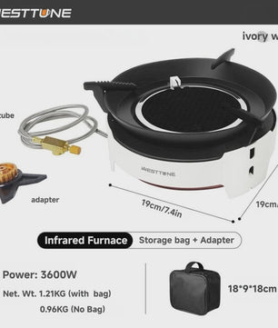WESTTUNE Draagbare Camping Gasbrander 3600W - Infrarood Verwarmingssysteem met Elektronische Ontsteking