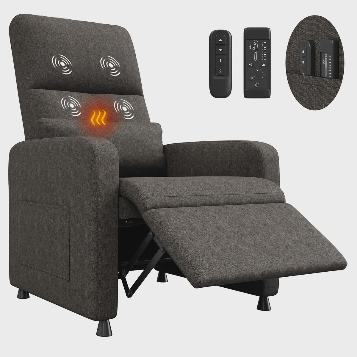 Elektrische Relaxfauteuil met Verwarmings- en Massagefunctie, USB-poort en Zijvakken