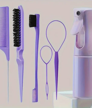 6-delige Haarstyling Set: Borstels, Kammen en Sprayfles voor Professionele Looks