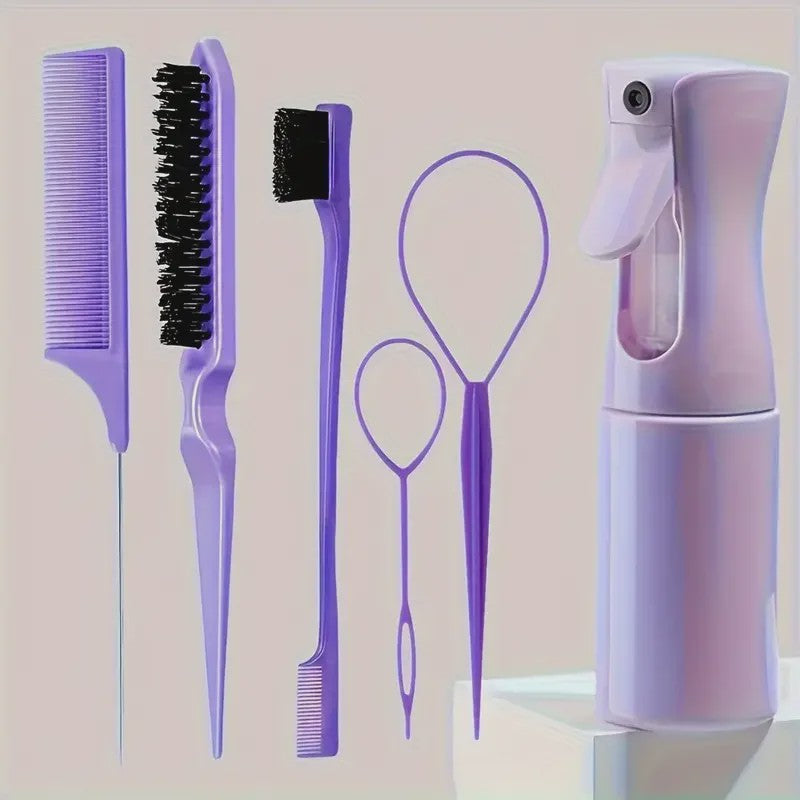 6-delige Haarstyling Set: Borstels, Kammen en Sprayfles voor Professionele Looks