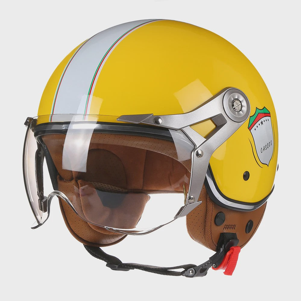 Retro Jethelm Open Face Motorhelm met Afneembaar Vizier - Vintage Scooter & Vespa Helm