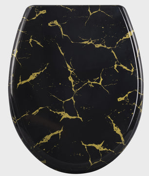 Luxe Toiletzitting met Soft-Close – Universeel, PP Materiaal, Zwart met Gouden Marmerprint