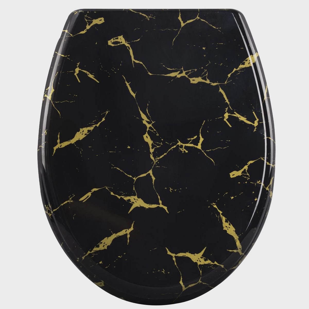 Luxe Toiletzitting met Soft-Close – Universeel, PP Materiaal, Zwart met Gouden Marmerprint