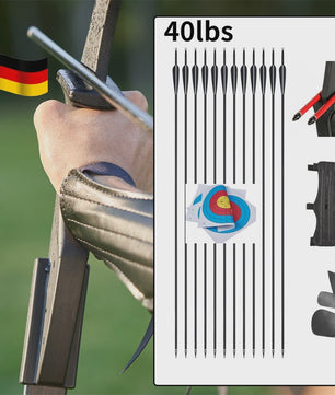 Recurve Boog Set voor Beginners: 20-40 LBS Boog, Pijlen, Armbeschermer & Vingerbeschermer