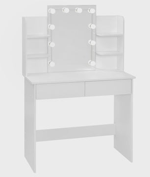 Kaptafel met LED Spiegel, 2 Lades & 4 Opbergvakken - 90x40x125cm