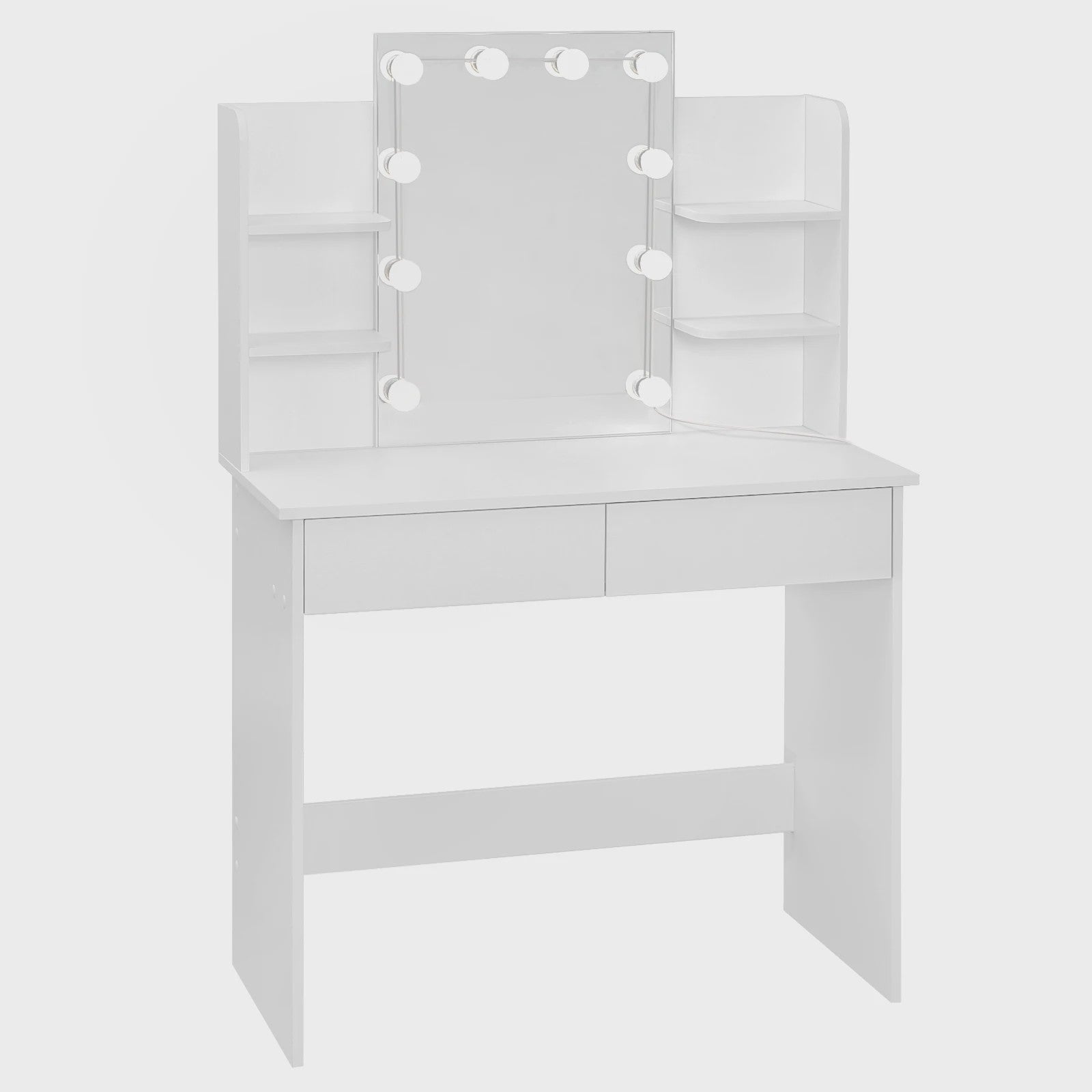 Kaptafel met LED Spiegel, 2 Lades & 4 Opbergvakken - 90x40x125cm